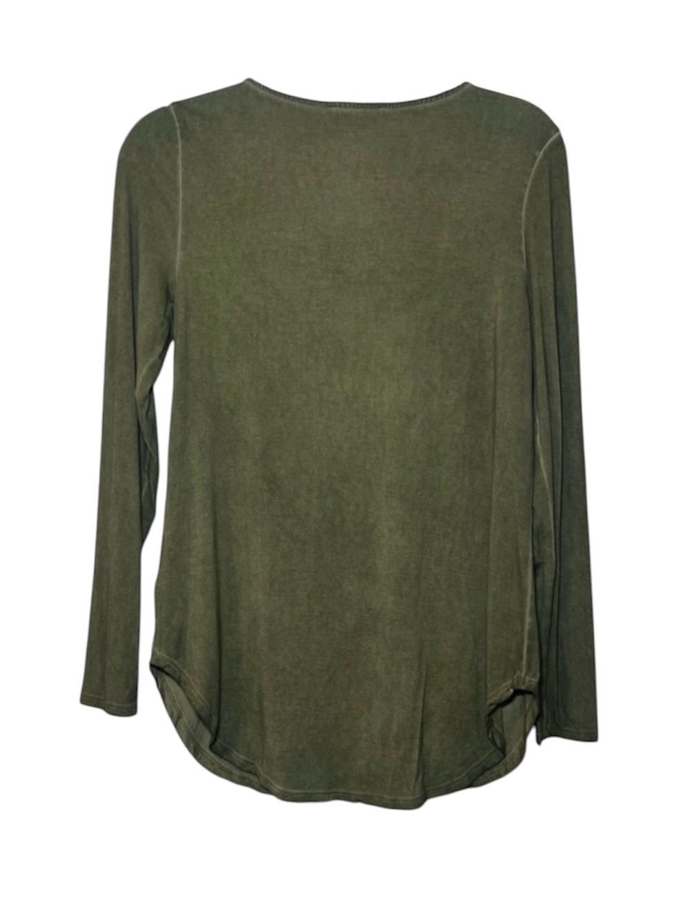 BKE Olive Green Long-Sleeve Crochet V-Neck Curved Hemline Top Size Small - Picture 10 of 10